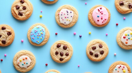 An array of freshly baked cookies adorned with vibrant icing and playful sprinkles, perfect for celebrating National Cookie Day with friends and family