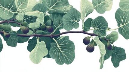 Green Foliage with Fig Fruits on Branch