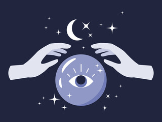 Crystal ball fortune telling, magical illustration.