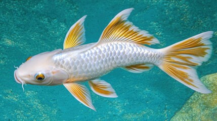 Elegant White Fish with Golden Fins Swimming Gracefully