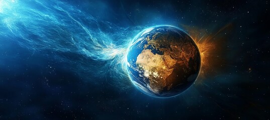 Obraz premium Magnetic field on earth atmosphere visual. Gravity energy force. Generative ai technology. 