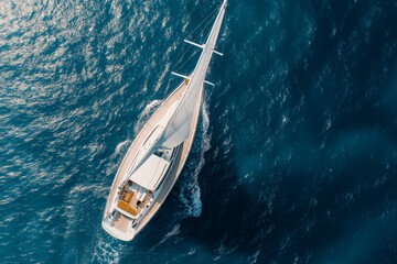 Fototapeta premium A large boat is sailing in the ocean. The boat is white and has a long, narrow shape. The water is calm and the sky is clear