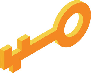 Gold key in isometric perspective, representing security, access, solutions, and new beginnings