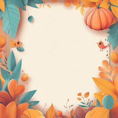 Fototapeta premium Autumn floral frame vector illustration with leaves and flowers for card design,Thanksgiving Design,Generated By Ai