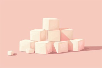 Minimalist sugar cubes on pink pastel background