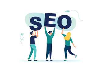 SEO, the concept of ranking in search engine optimization, the idea of attracting traffic to a website, vector illustration