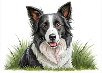 Fototapeta premium Stylish panoramic line art showcasing a Border Collie on a pristine white background, perfect for pet enthusiasts and dog lovers seeking unique canine-inspired decor.