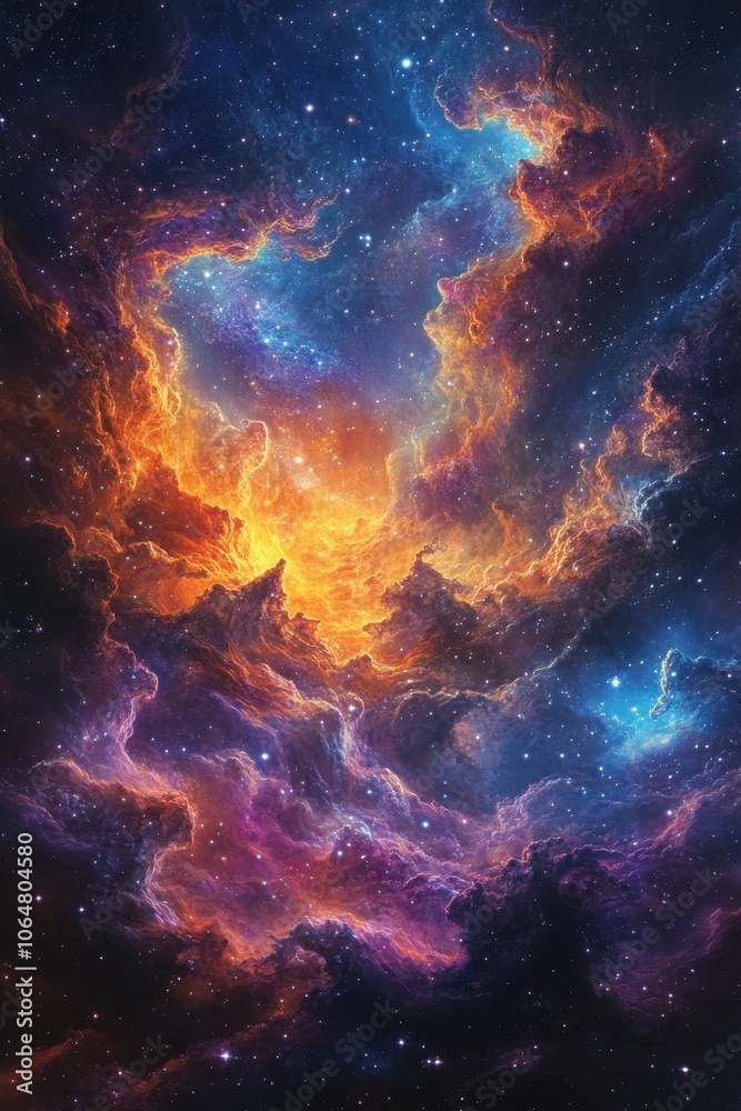 Wall mural stunning cosmic nebula with vibrant colors and intricate patterns in deep space captured in high res