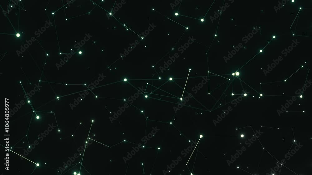 Poster Dark green abstract sparkling plexus animation, connection web smooth gradient star background