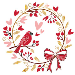 Chic Love Wreath Draw a circular wreath made of red and pink hearts