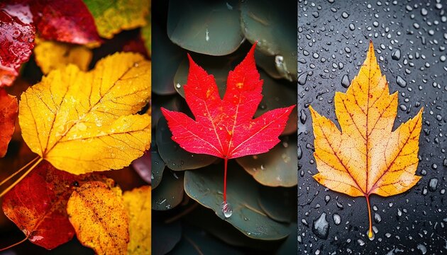 Herbstliche Fotocollage von buntem Laub
