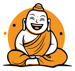 Laughing Buddha, Joyful Representation of Happiness and Abundance in a Minimalist Style - Flat Vector Illustration