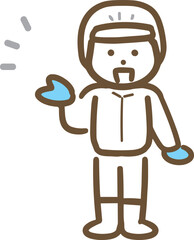 笑顔で案内している食品工場のスタッフ(全身・正面)