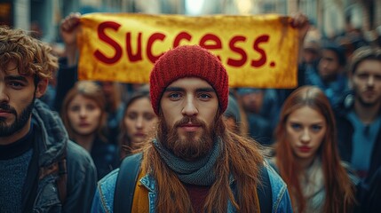 Collective Success Team Holding Success Banner