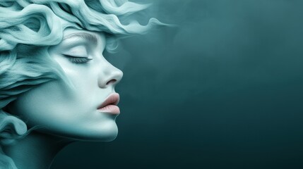 Fototapeta premium Mystical woman with flowing hair in a serene, dreamlike atmosphere, AI