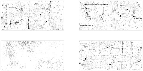 Grunge overlay textures with dust grain isolated on white background. Vintage grunge background with dirty edges and scratches.