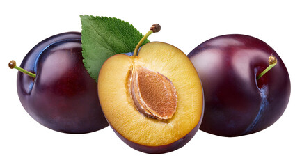 plums with leaves isolated
