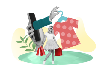 Template magazine collage of lady shopaholic prepare summer holiday use website technology app deliver new collection outfit