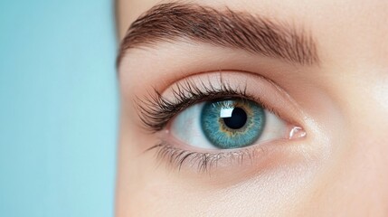 Obraz premium Closeup of Glowing Healthy Blue Eye with White Cosmetic Cream