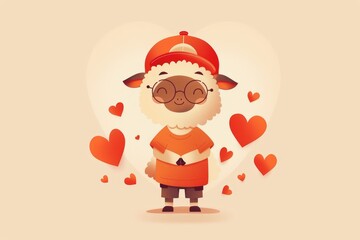 Cute sheep in trendy attire with heart accents