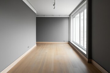 Fototapeta premium Minimalist Photography of an Empty Modern Room with Wooden Flooring and Large Windows