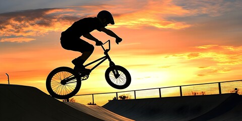 Obraz premium BMX Rider Silhouette at Sunset