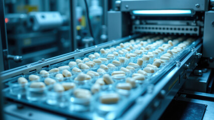 Obraz premium Industrial machine with multiple conveyor belts and round, shiny objects.