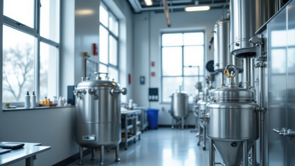 Industrial metal tanks in a manufacturing plant.