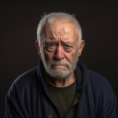 Embarrassed old man with expressive features against a vibrant background showcasing emotional depth