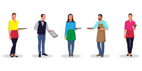 Fototapeta premium Collection Of Restaurant Waiter And Waitress Vector Illustration