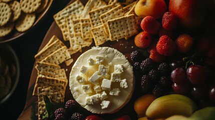 A overhead shot of a cheese board featuring diced feta cheese,