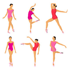 Set Of Ballet Dancers With Different Poses Vector Illustration