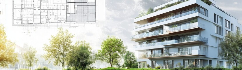 Obraz premium A collage of three drawings of a building with trees behind