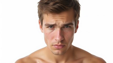 Obraz premium Young Man with Acne on Face Isolated on White Background