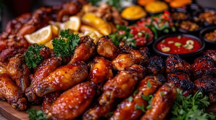 A vibrant spread of assorted chicken wings featuring different