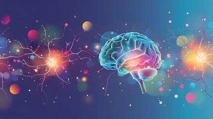 Naklejka premium Abstract digital concept of mental health symbolized by a glowing brain with interconnected neurons. Neuroscience, psychology,well-being, mindfulness, meditation, therapy,energy, power, life, universe