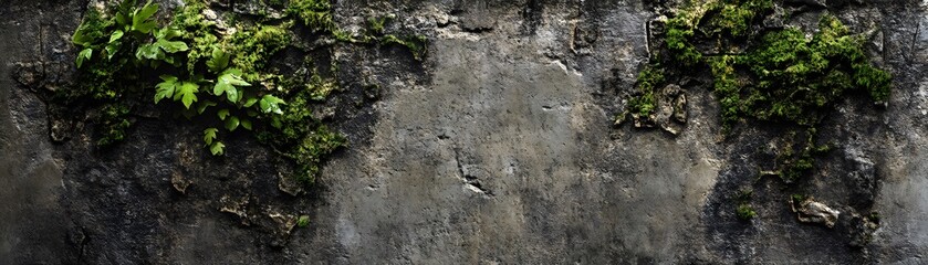 Fototapeta premium Lush Greenery Growing on a Cracked Concrete Wall