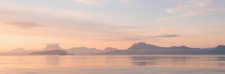 Fototapeta premium water at sunset mountains in the horizon