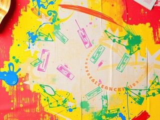 Velvet surface with paint spray background and page curl, velvet, vibrant