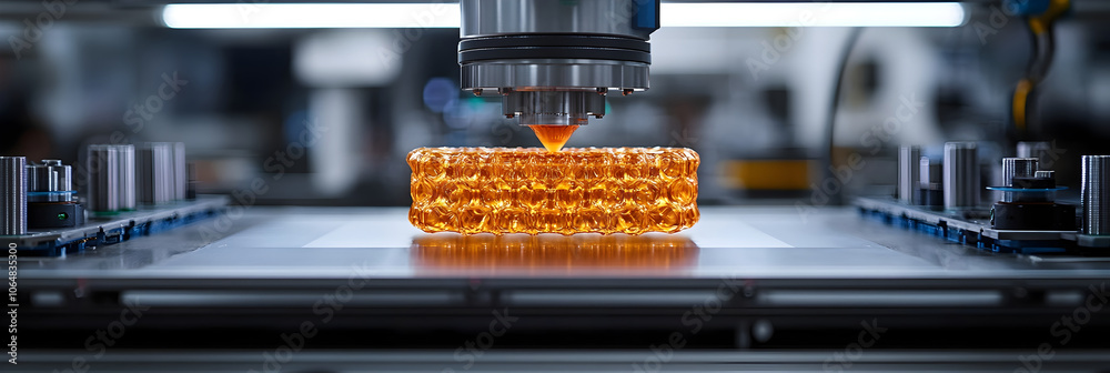 Fototapete futuristic metal 3d printing automation process in a modern industrial factory with robotic equipmen