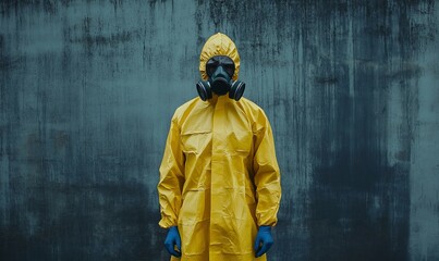 A man wearing a yellow hazmat suit and protective gear stands alone, highlighting the importance of safety in hazardous environments