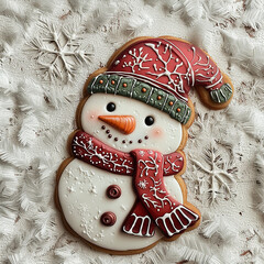 繊細なアイシングデザインのフェスティブスノーマンクッキー Festive Snowman Cookie with Intricate Icing Design｜Generative AI