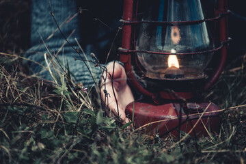 gas lamp in hands close-up