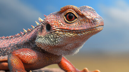 Fototapeta premium Close up of lizard basking in sunlight, showcasing vibrant colors and details