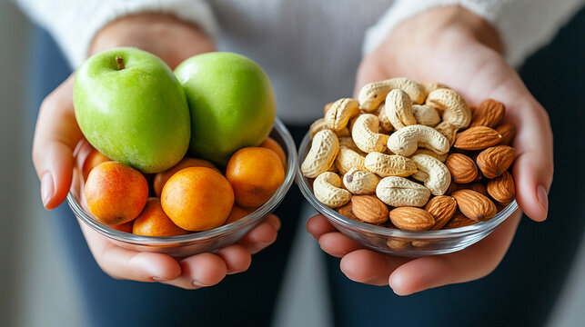 Individual choosing healthy fruits and nuts instead