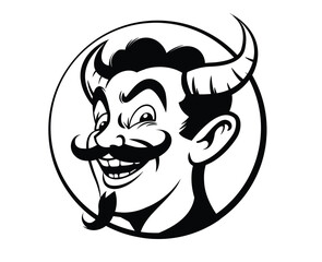 Retro Cartoon Devil Face Illustration