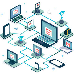 Obraz premium Digital Connectivity - Illustrate the concept of seamless digital connectivity. Capture images that showcase devices like smartphones, laptops, and tablets interconnected through wireless networks. 