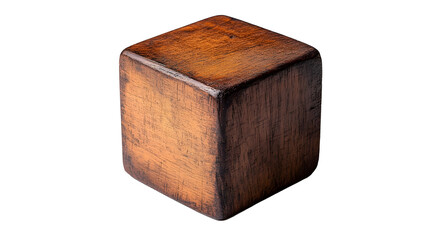 Wooden Cube Object on Plain Background Minimal Abstract Geometric Design. 3D Render of a Brown Wooden Cube in a Simple Minimalist Composition.