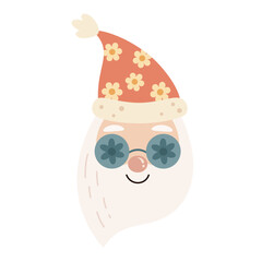 Obraz premium Retro groovy Santa Claus clipart. Cute Christmas character. Hand draw vector illustration in flat style