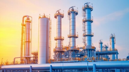 Obraz premium Futuristic and highly automated gas processing facility with sophisticated digital monitoring and control systems